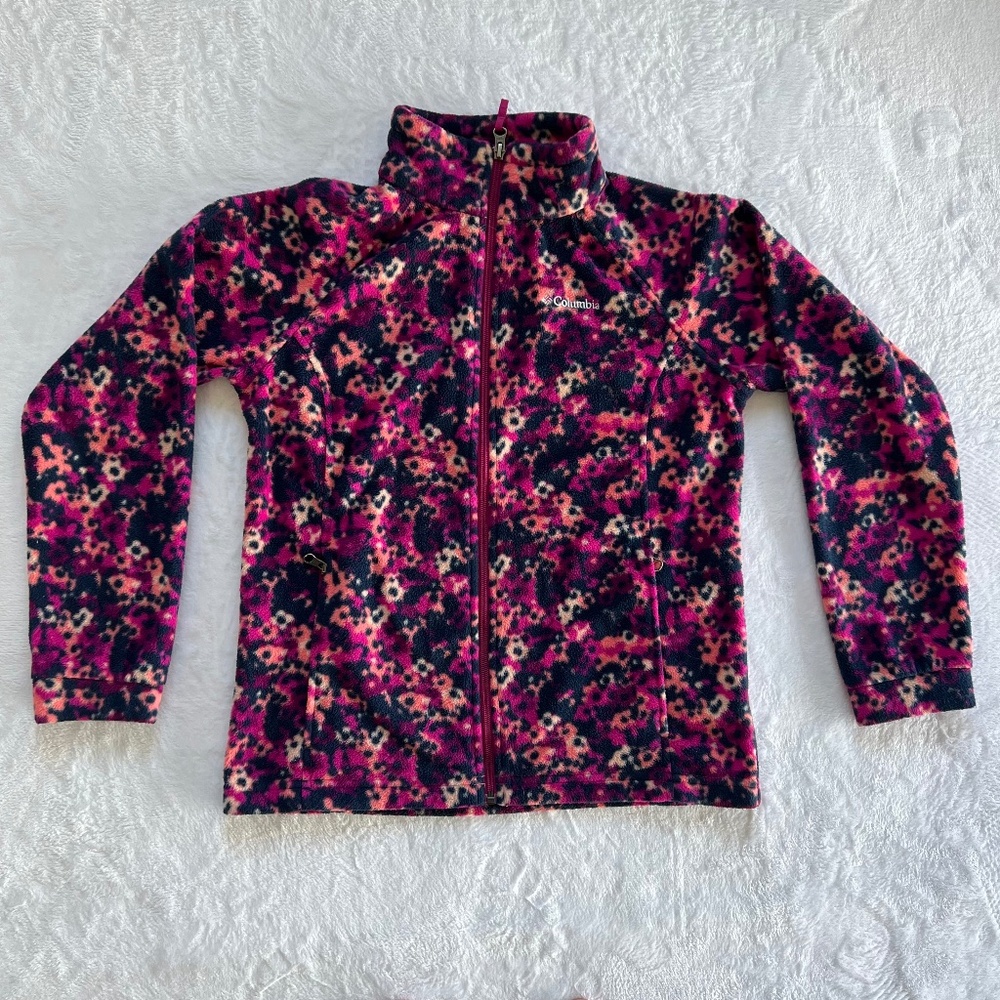 Columbia Girl's Fleece Jacket, floral pink, size L (14-16)
